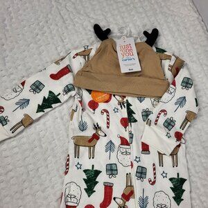 Carters Just One You Christmas Reindeer One Piece Sleeper With Reindeer Hat 9 Mo